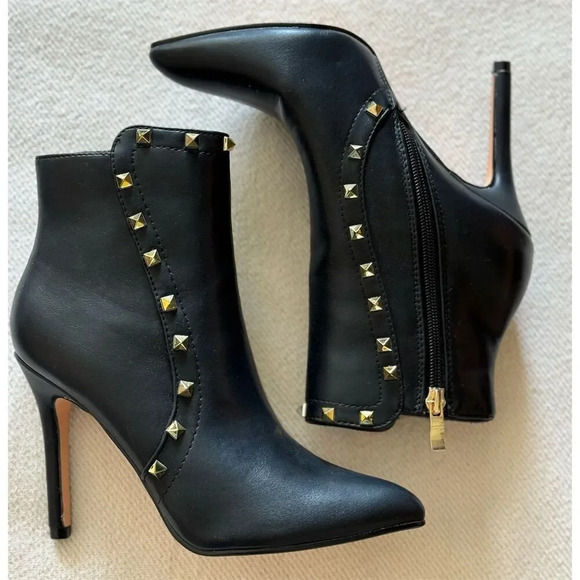 Nicole Miller Shoes - Nicole Miller Women's Black Faux Leather Studded Stiletto Ankle Boots 6
